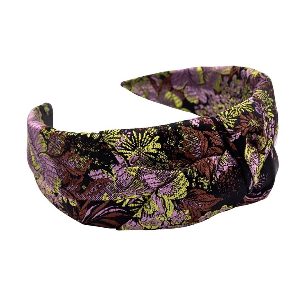 9319 Knotted Headband Dark Purple Baroque, Wide Modern Knotted Black Satin